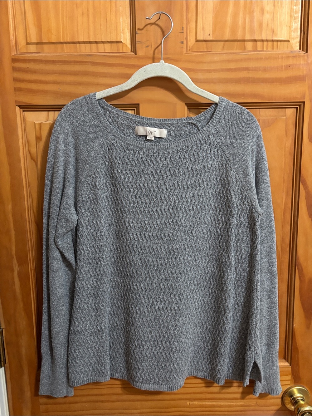 LOFT Gray Textured Crewneck Sweater